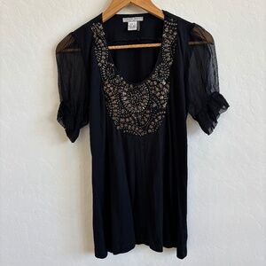 Alberto Makali black tunic top with heavy embellishment, Size Small